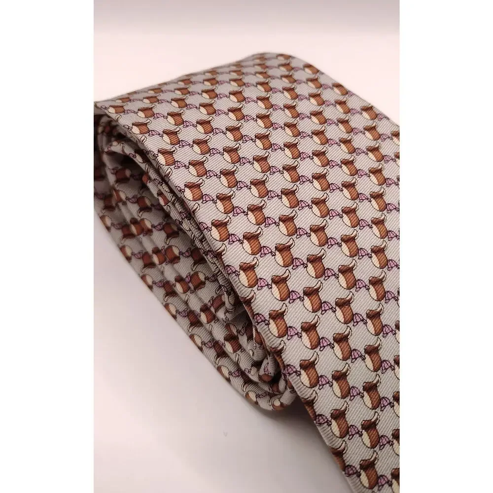Tom James Executive Collection Men’s Silk Tie Brown Purple Print Necktie